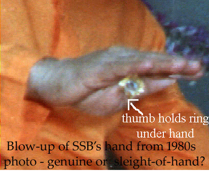 Sri Sathya Sai diamond ring materialisation in close-up